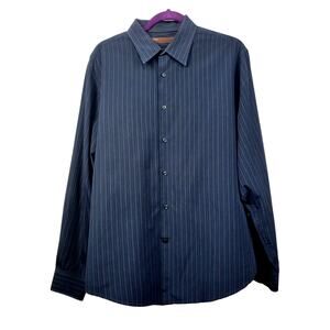 Vintage Perry Ellis Long Sleeve Green  and Gray‎ Stripe Shirt Size XL